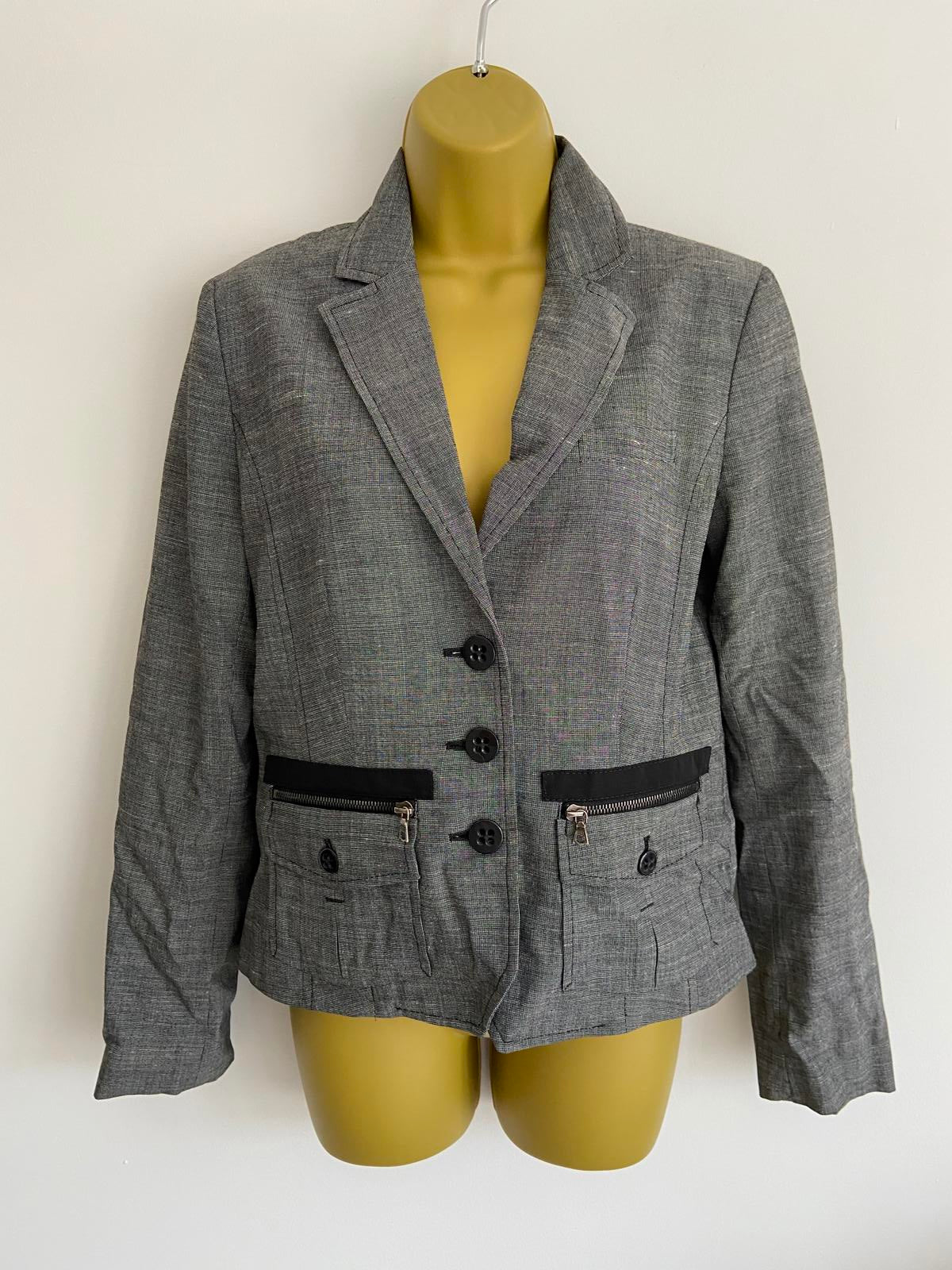 Oui Moments Black & Grey Blazer with Zip Pockets (Size UK 8/10)