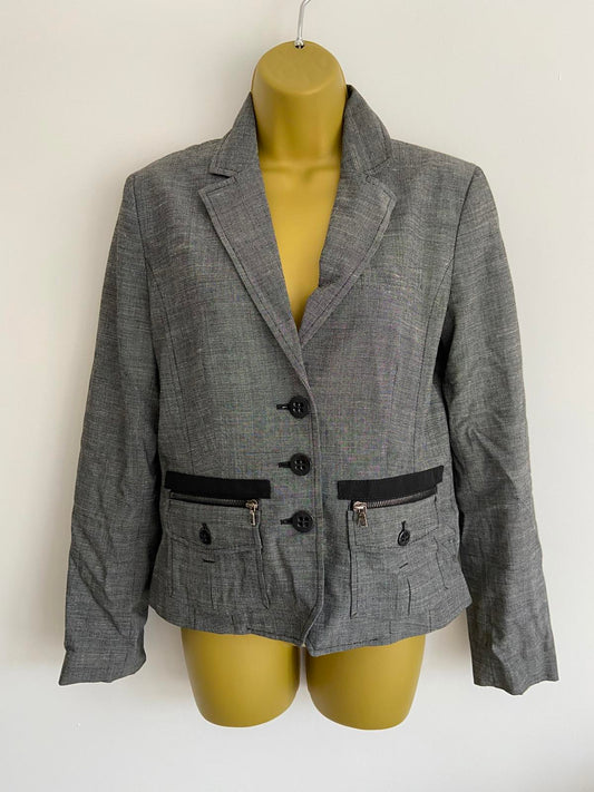 Oui Moments Black & Grey Blazer with Zip Pockets (Size UK 8/10)