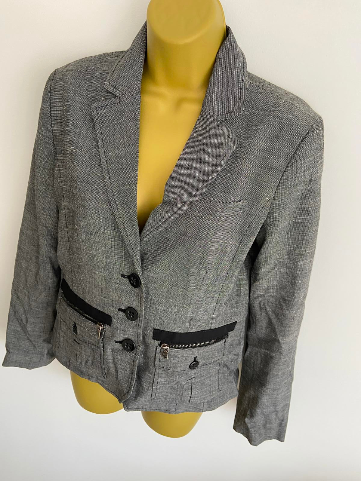Oui Moments Black & Grey Blazer with Zip Pockets (Size UK 8/10)