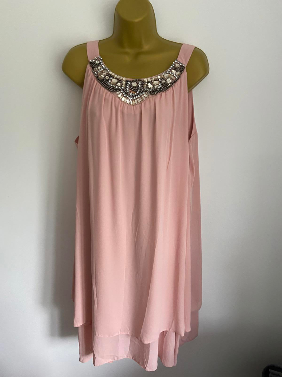 Yours Size 22 Pale Pink Sleeveless Dress With Diamante Embellished Neckline BNWT