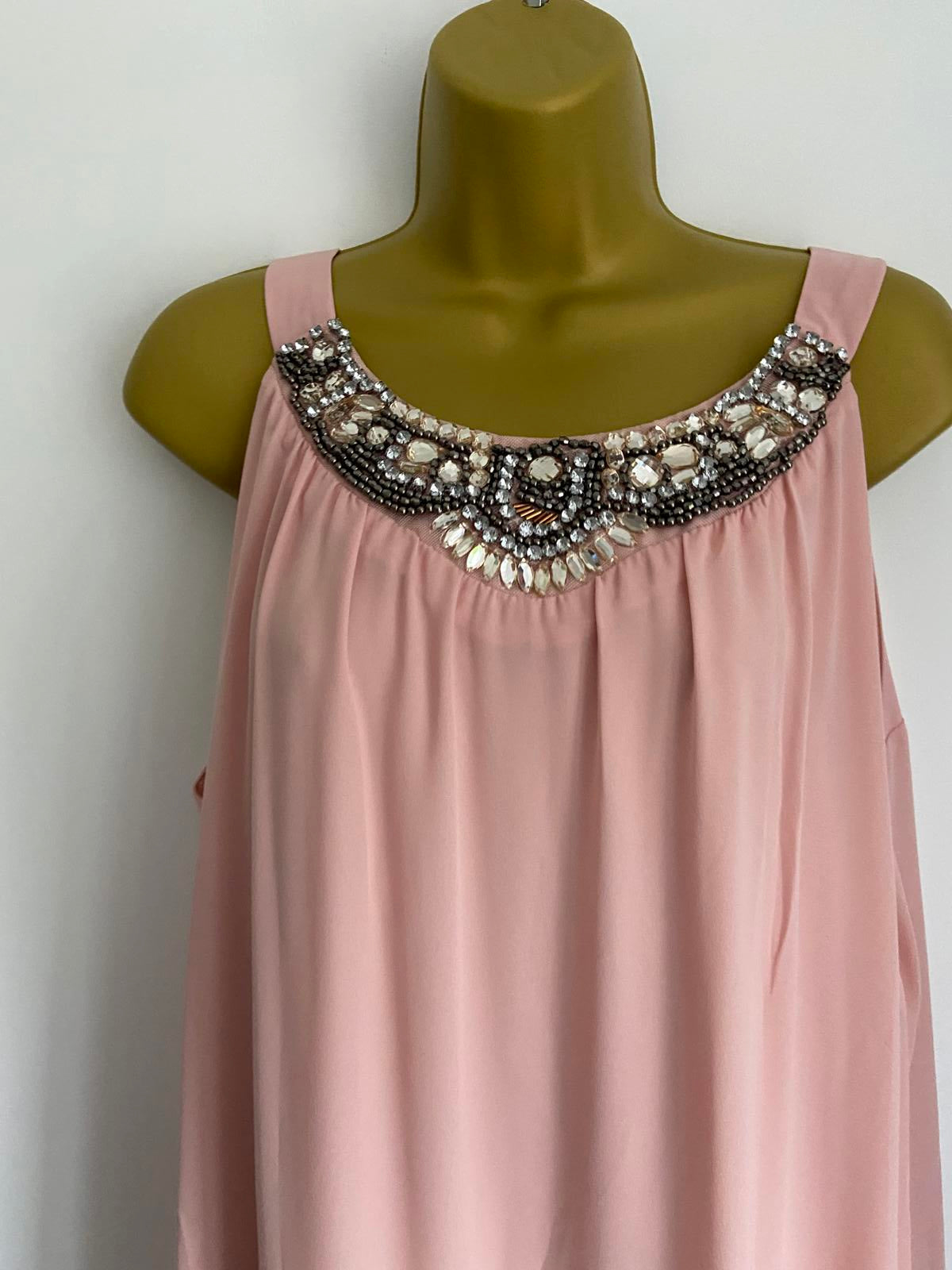 Yours Size 22 Pale Pink Sleeveless Dress With Diamante Embellished Neckline BNWT