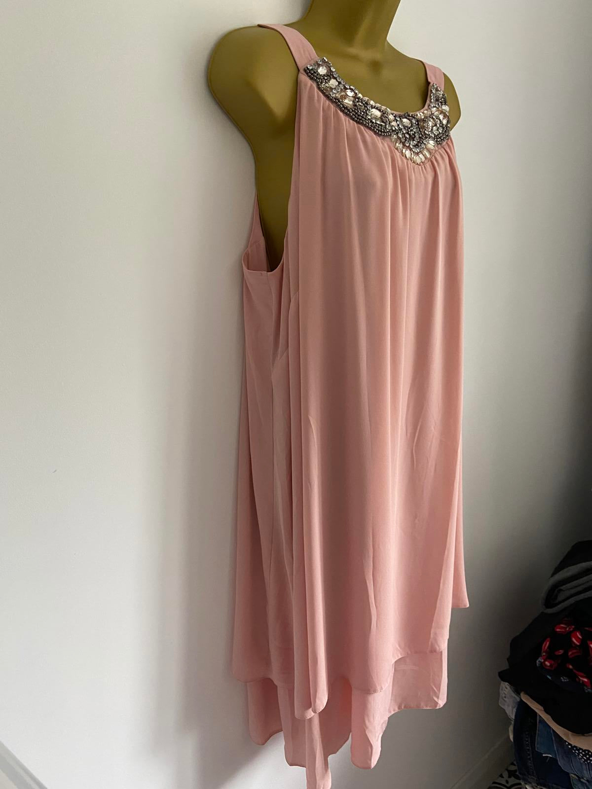 Yours Size 22 Pale Pink Sleeveless Dress With Diamante Embellished Neckline BNWT