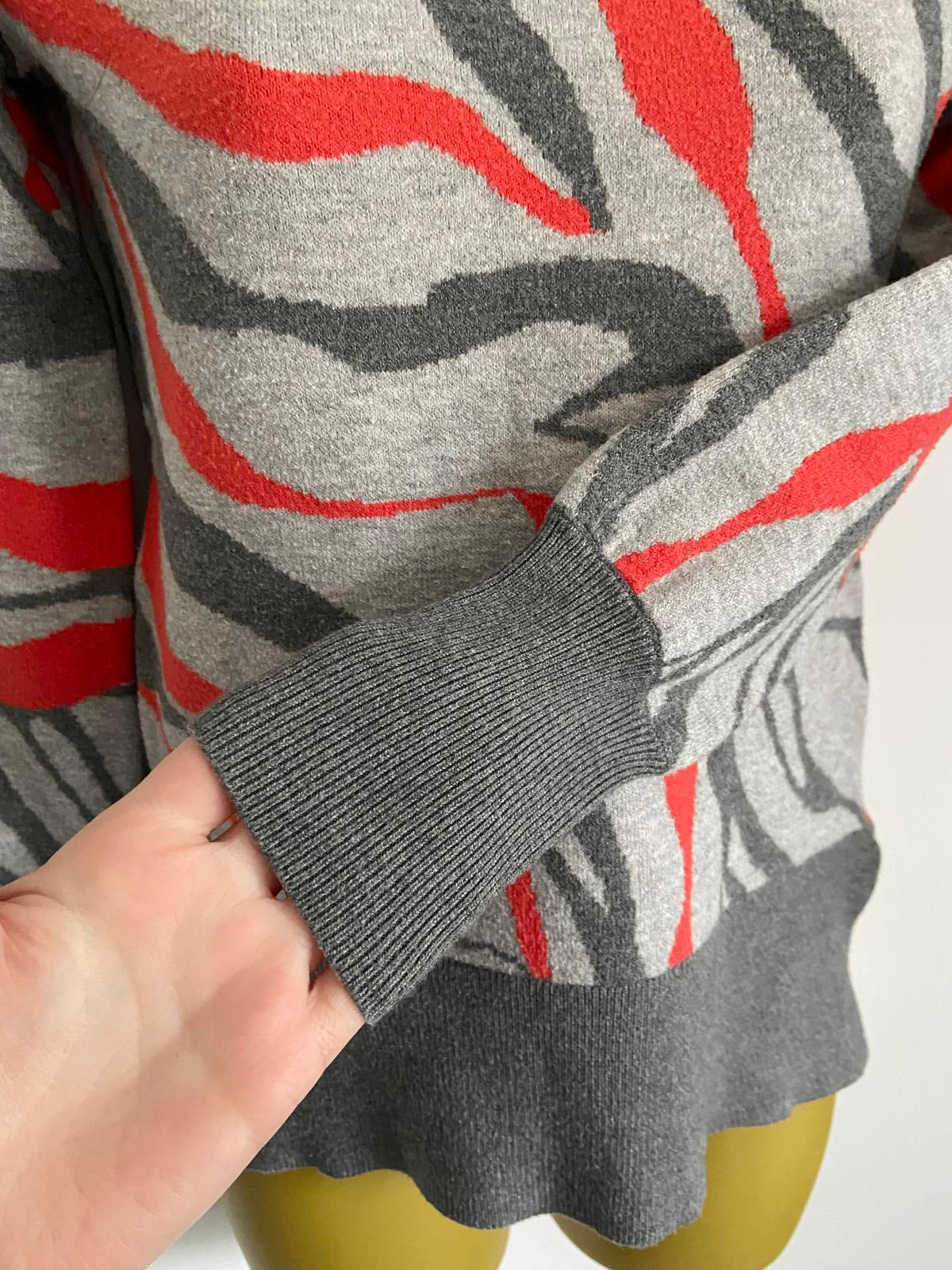 M&S Collection Size XS Zebra Print Jumper Grey & Red High Neck Knit Sweater