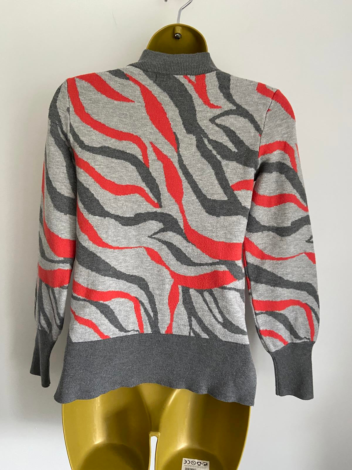 M&S Collection Size XS Zebra Print Jumper Grey & Red High Neck Knit Sweater