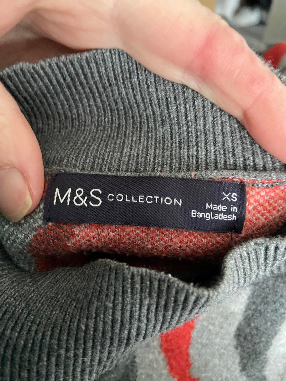 M&S Collection Size XS Zebra Print Jumper Grey & Red High Neck Knit Sweater