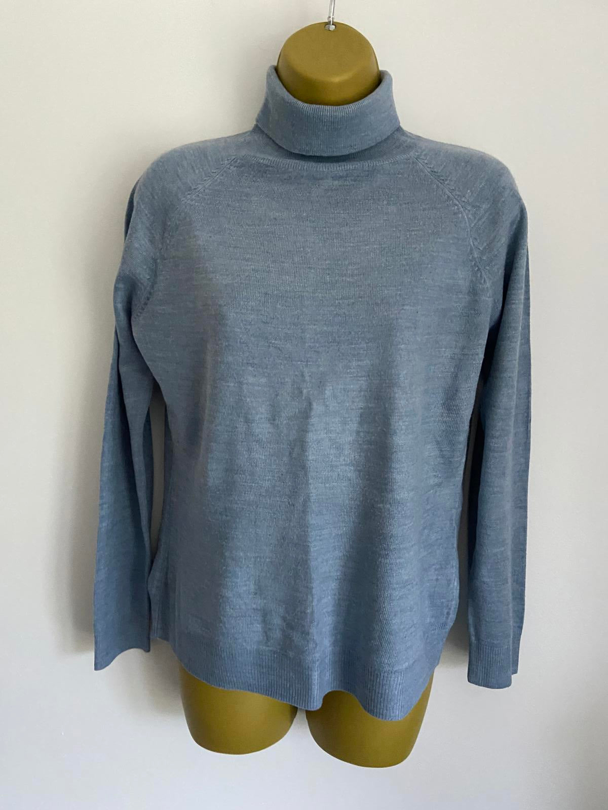 Atmosphere Size 8 Blue Marl Polo Neck Jumper Lightweight Acrylic Turtleneck Top