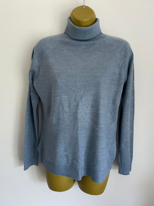 Atmosphere Size 8 Blue Marl Polo Neck Jumper Lightweight Acrylic Turtleneck Top
