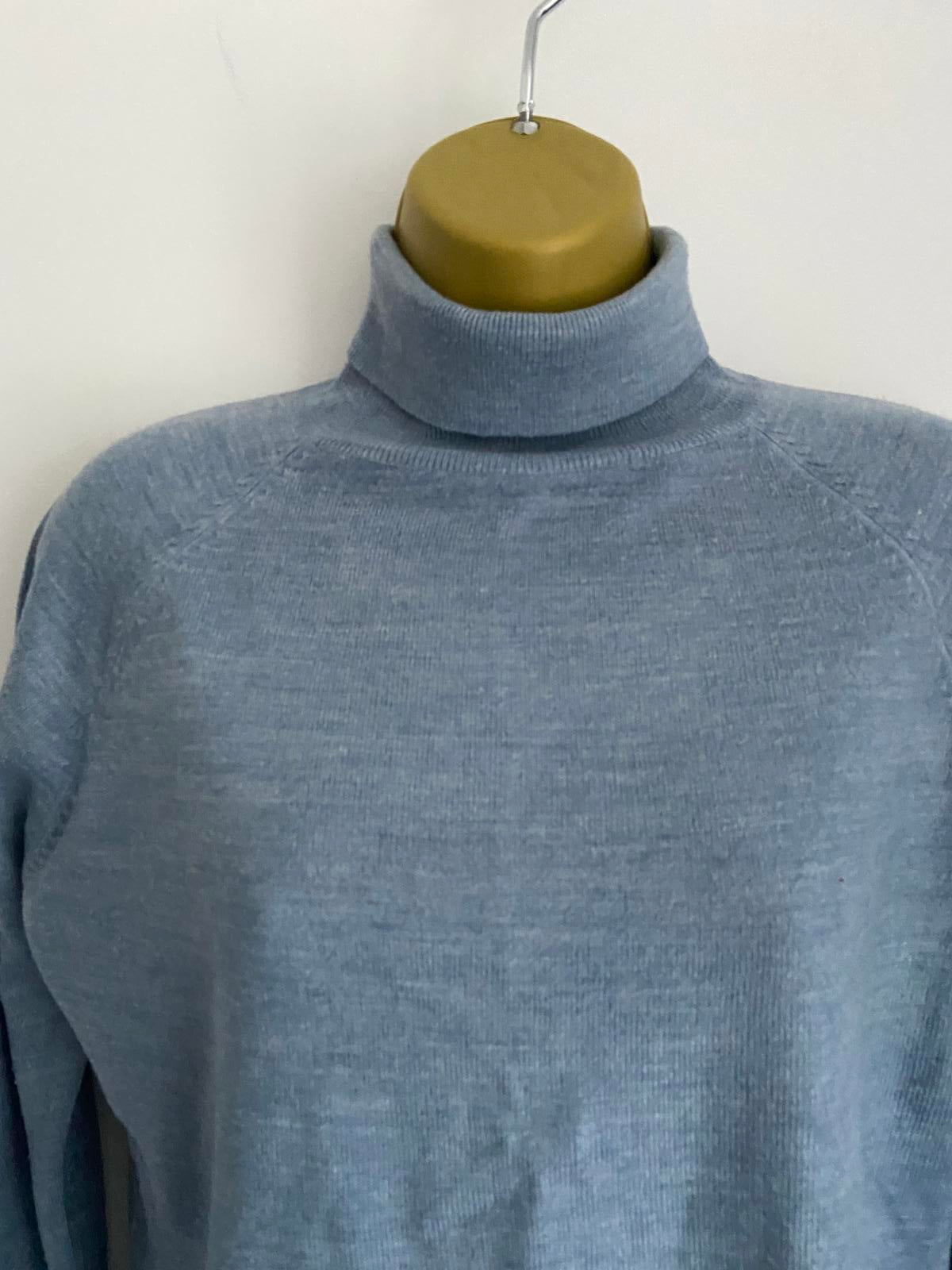 Atmosphere Size 8 Blue Marl Polo Neck Jumper Lightweight Acrylic Turtleneck Top