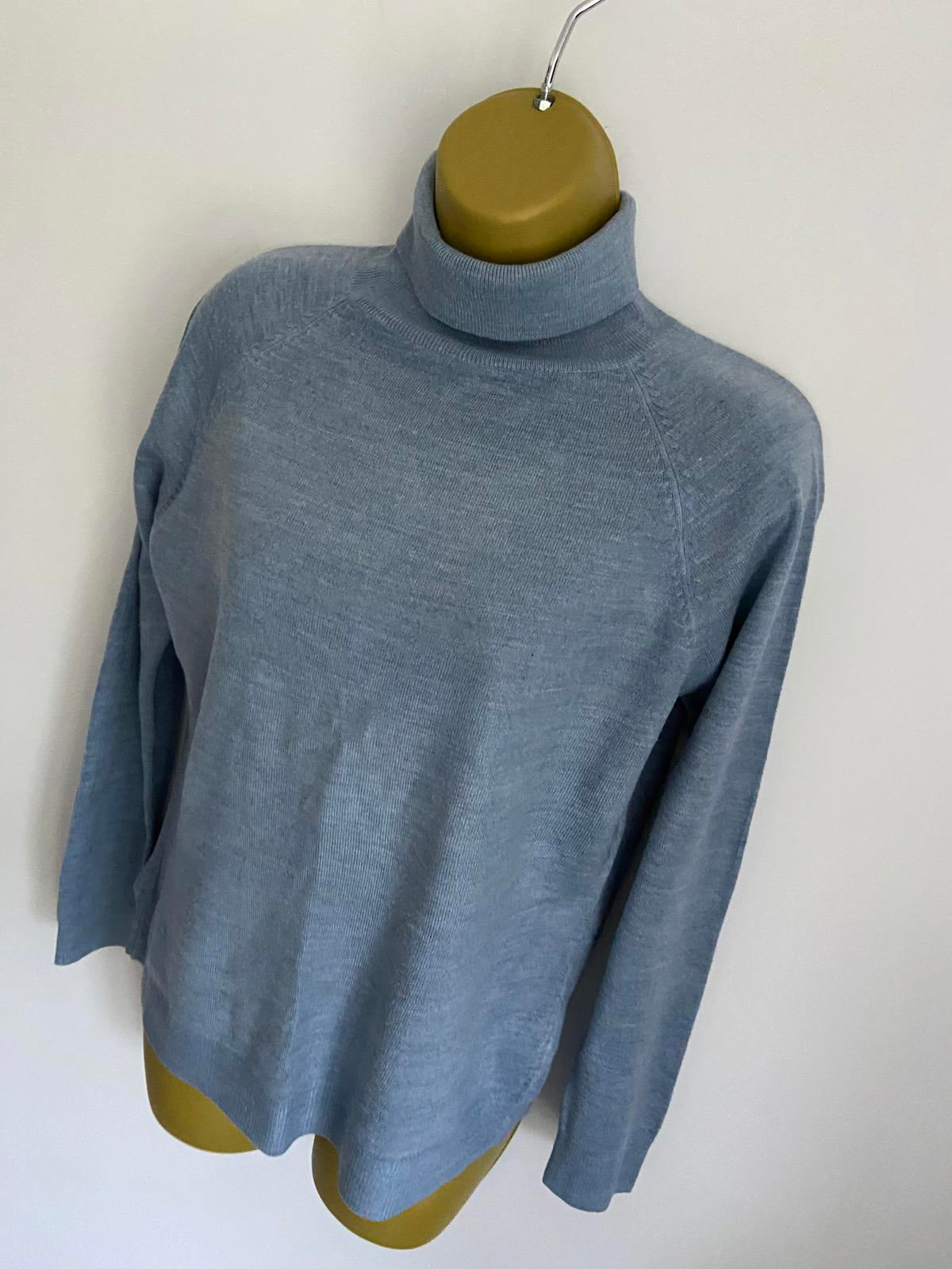 Atmosphere Size 8 Blue Marl Polo Neck Jumper Lightweight Acrylic Turtleneck Top