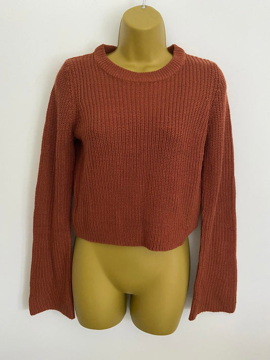 Stradivarius Brown Cropped Rib Knit Jumper Sweater - Size XS
