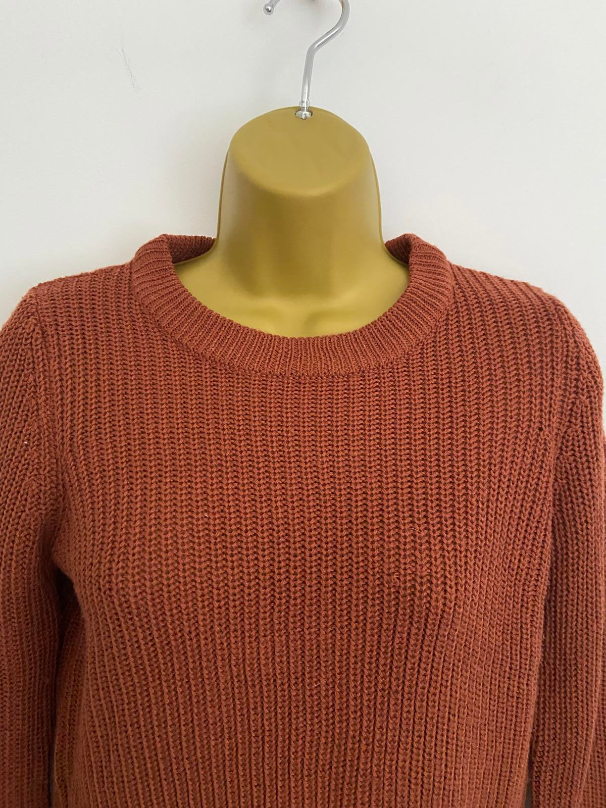 Stradivarius Brown Cropped Rib Knit Jumper Sweater - Size XS