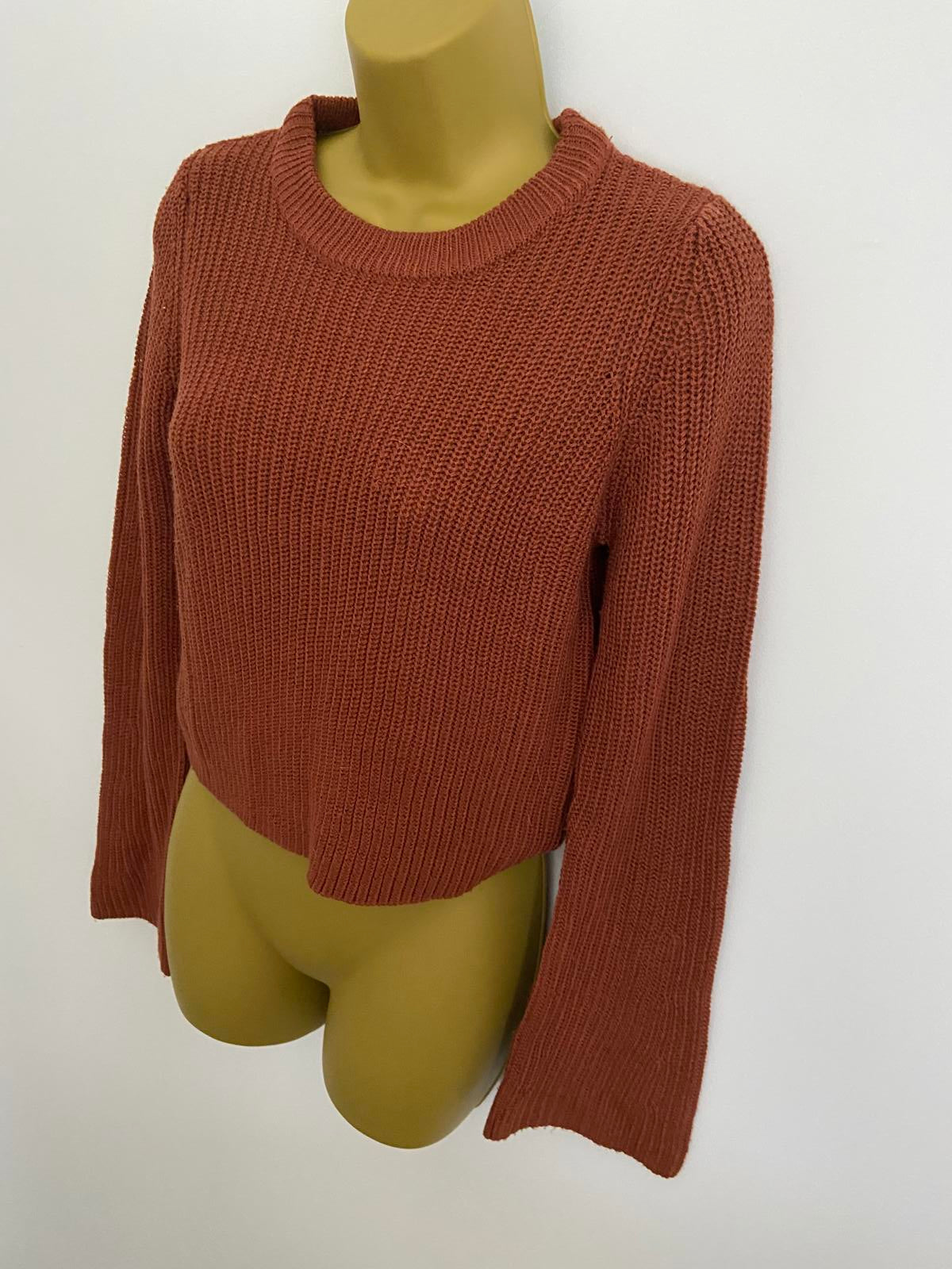 Stradivarius Brown Cropped Rib Knit Jumper Sweater - Size XS