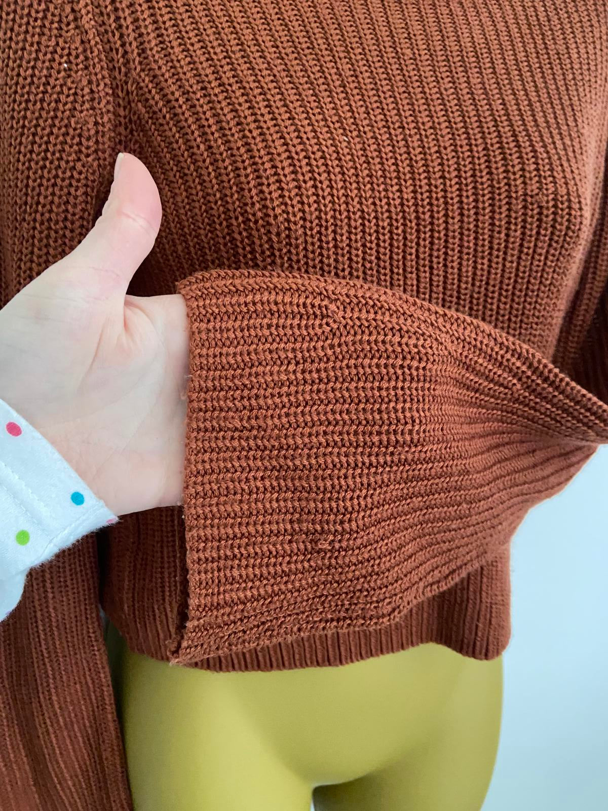 Stradivarius Brown Cropped Rib Knit Jumper Sweater - Size XS
