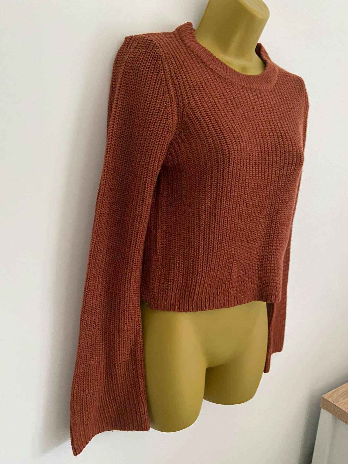 Stradivarius Brown Cropped Rib Knit Jumper Sweater - Size XS