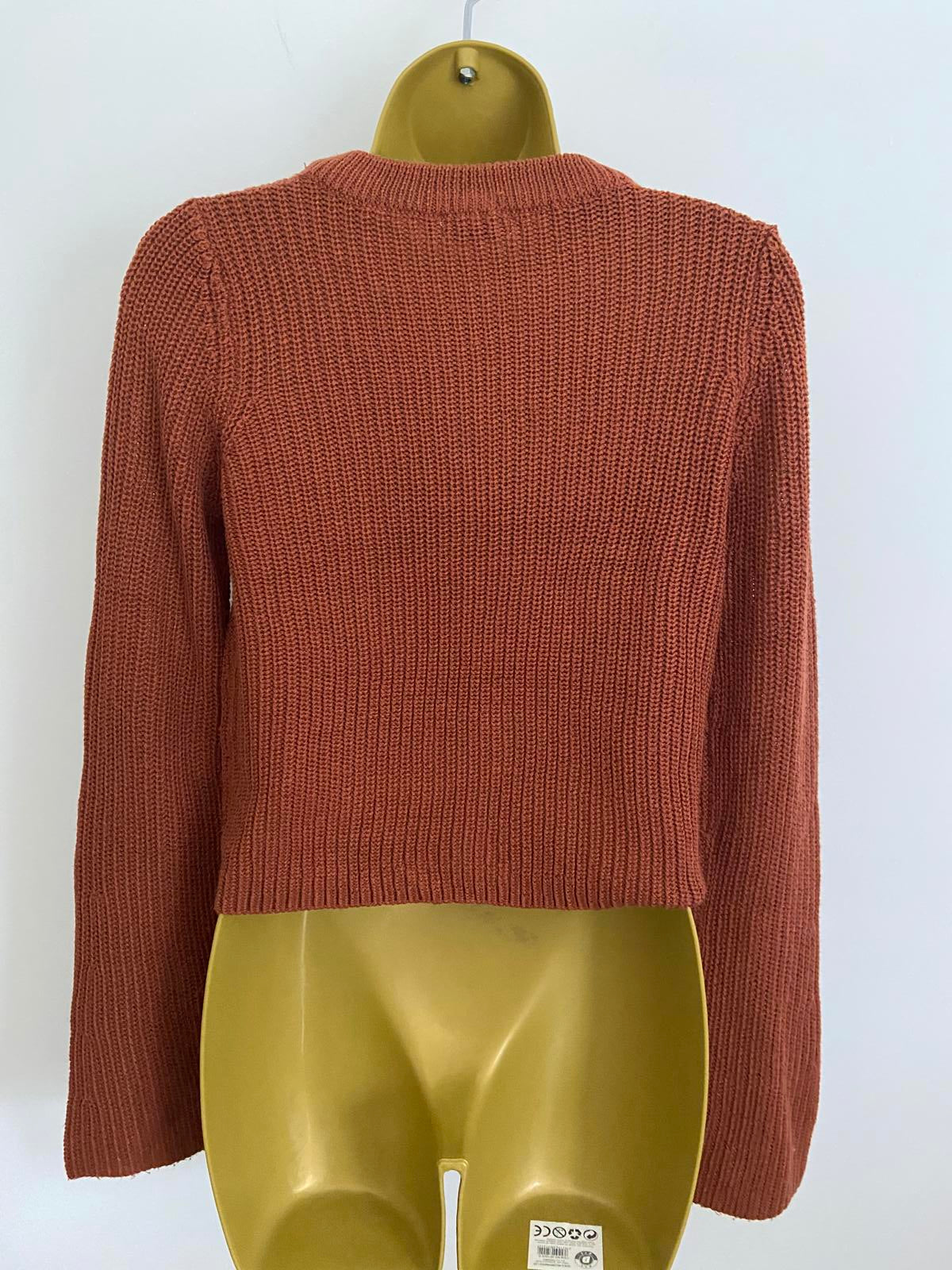 Stradivarius Brown Cropped Rib Knit Jumper Sweater - Size XS