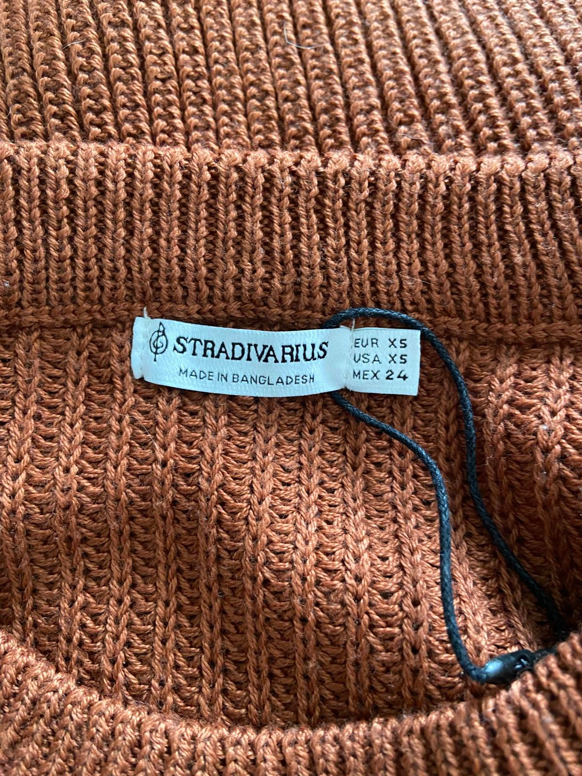 Stradivarius Brown Cropped Rib Knit Jumper Sweater - Size XS