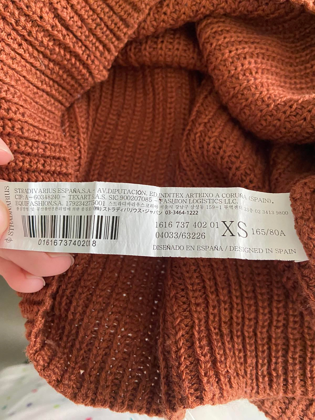 Stradivarius Brown Cropped Rib Knit Jumper Sweater - Size XS