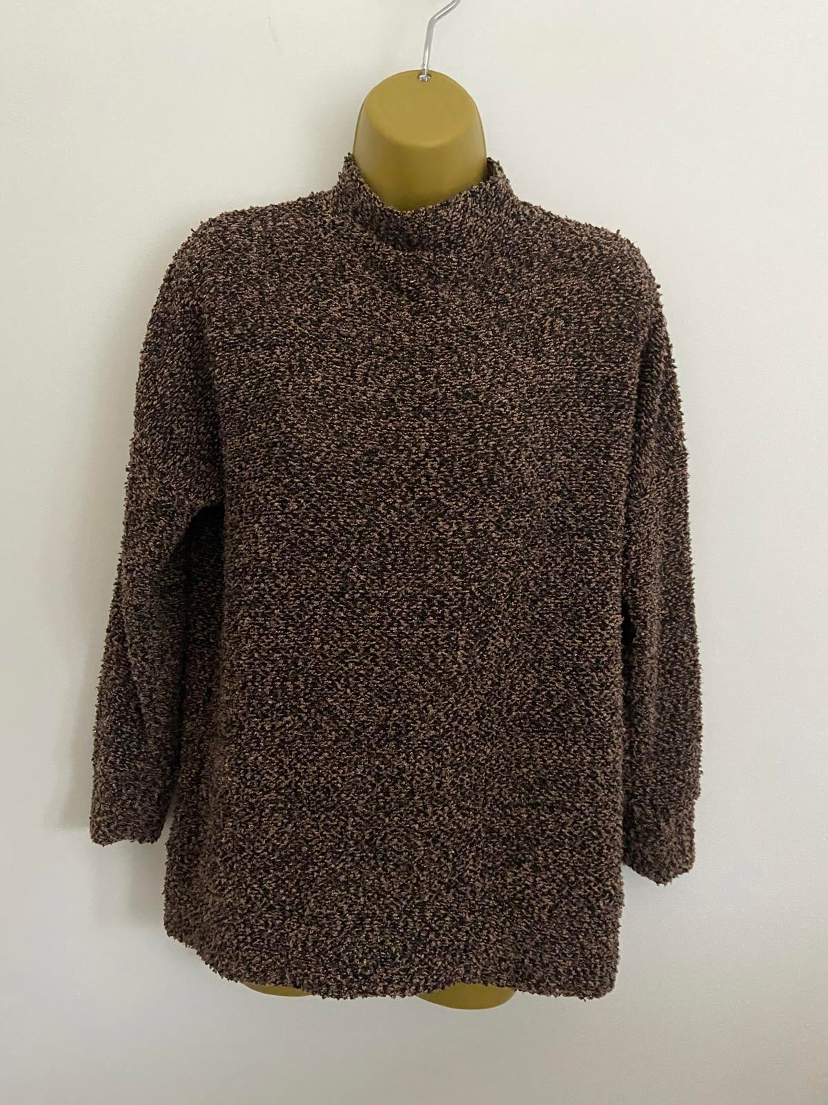 Primark Fluffy Brown & Pink Textured Jumper - Size S (UK 10-12)