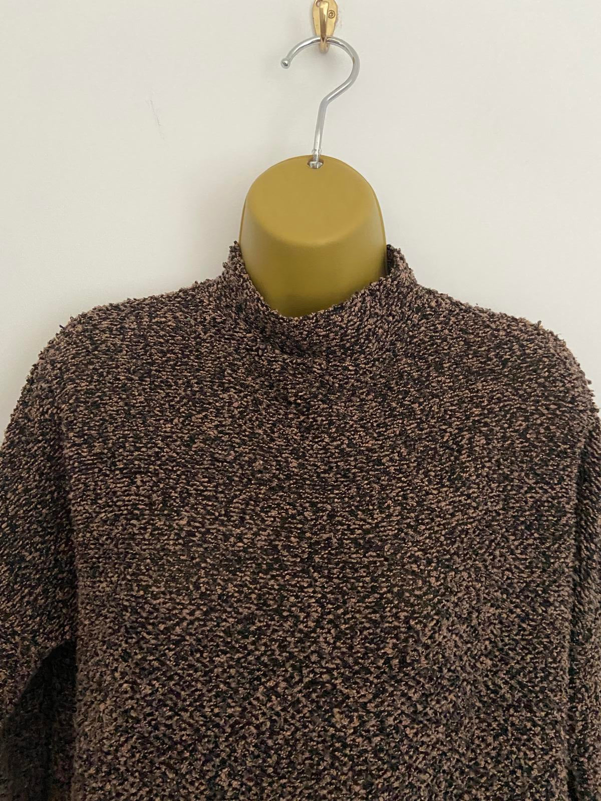 Primark Fluffy Brown & Pink Textured Jumper - Size S (UK 10-12)