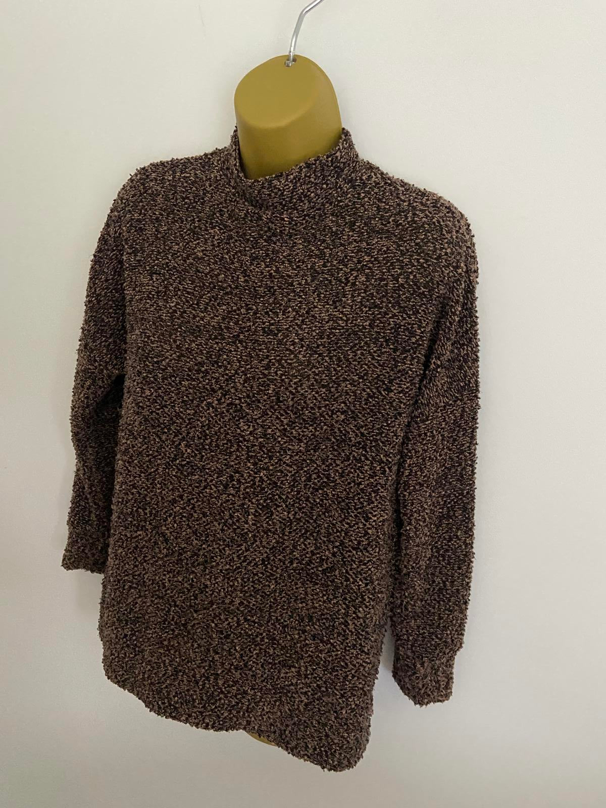 Primark Fluffy Brown & Pink Textured Jumper - Size S (UK 10-12)