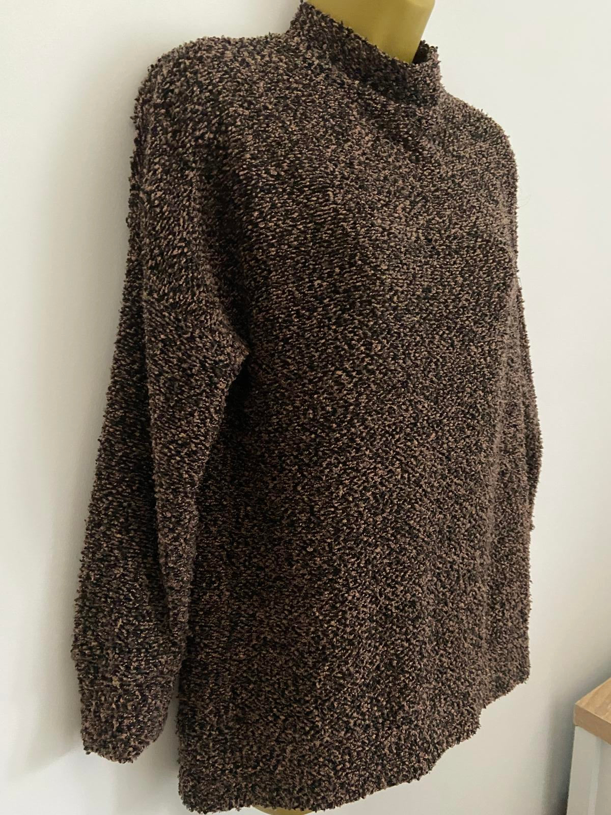 Primark Fluffy Brown & Pink Textured Jumper - Size S (UK 10-12)