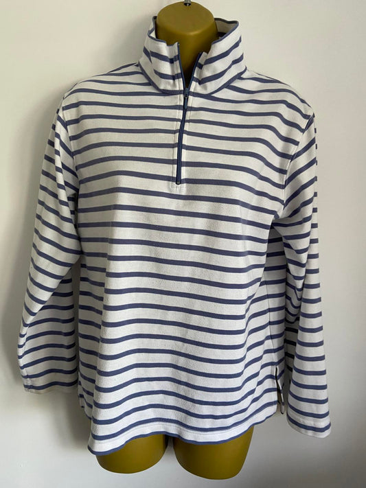Blue & White Nautical Striped Quarter Zip Sweatshirt Fits UK 14-16 Pullover