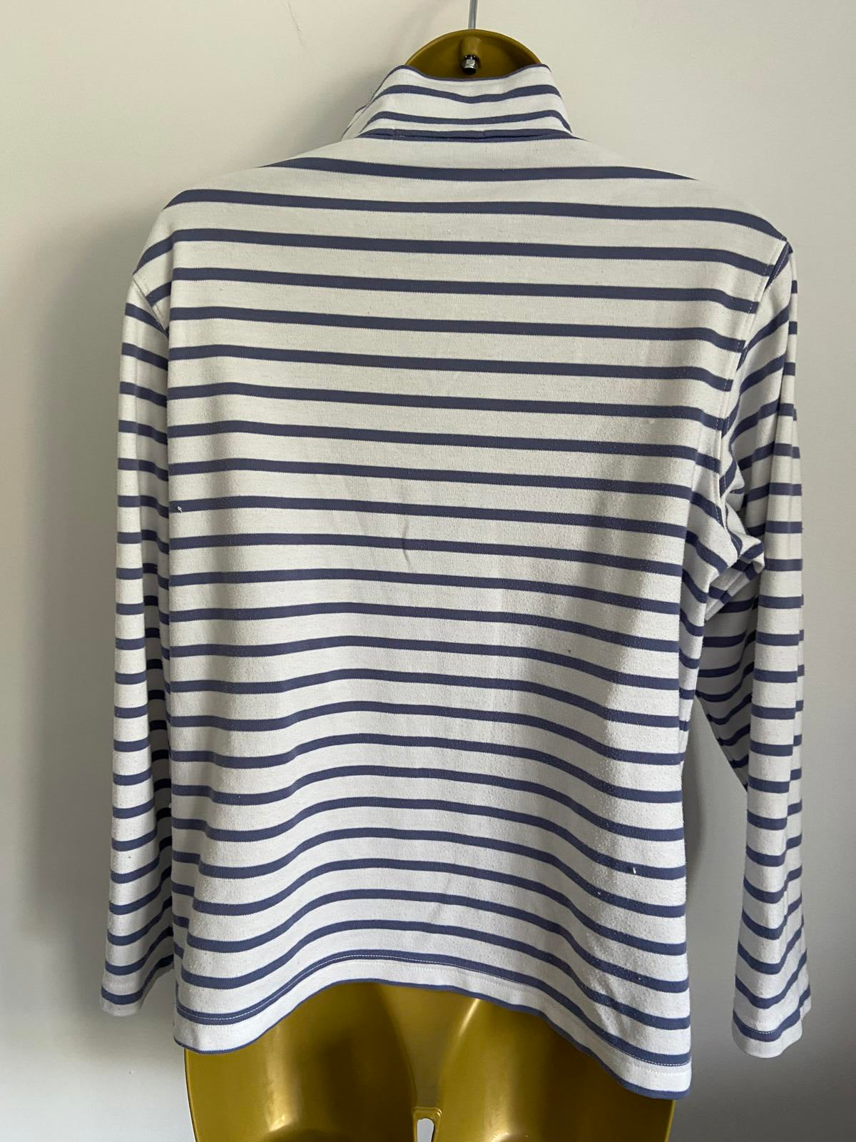 Blue & White Nautical Striped Quarter Zip Sweatshirt Fits UK 14-16 Pullover