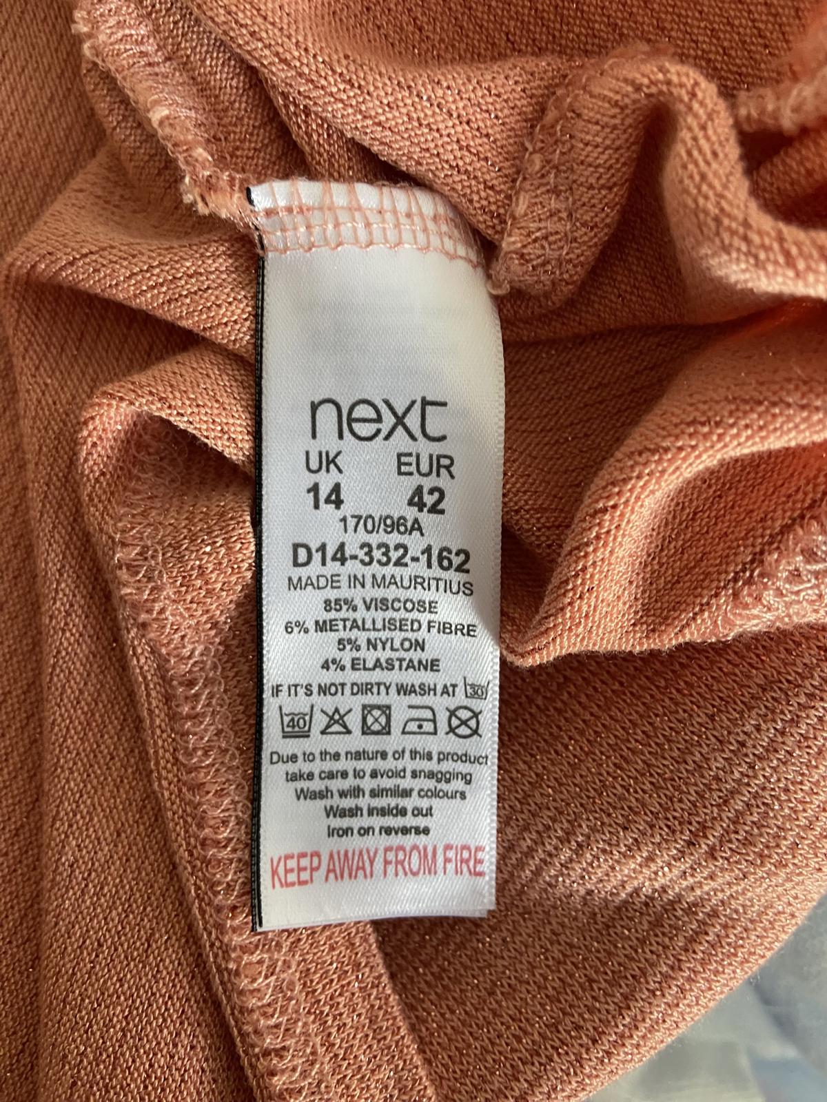 Next Size 14 Peach Pink Metallic Gold Knit T-Shirt Ruffle Double Layer Sleeve