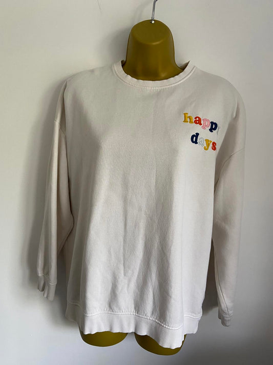 F&F Size 10 White Happy Days Embroidered Sweatshirt Cotton Blend Jumper