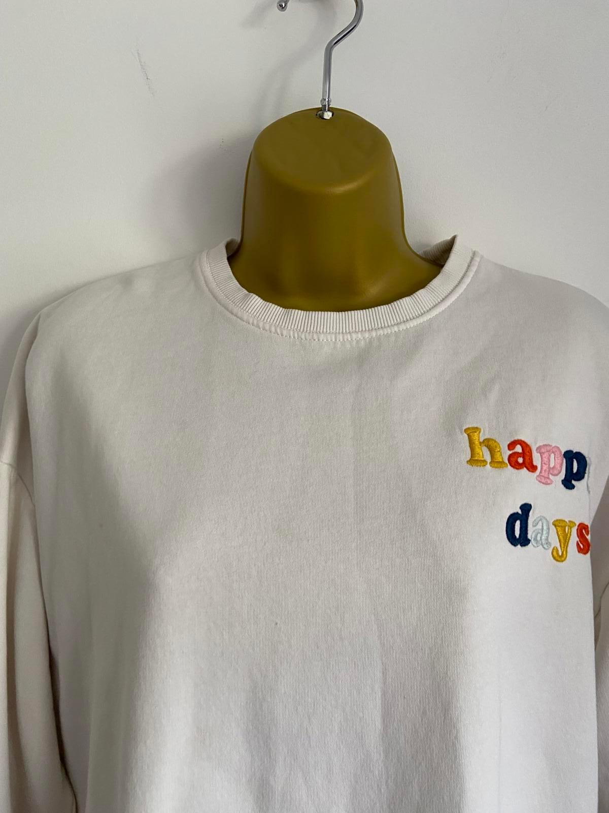 F&F Size 10 White Happy Days Embroidered Sweatshirt Cotton Blend Jumper