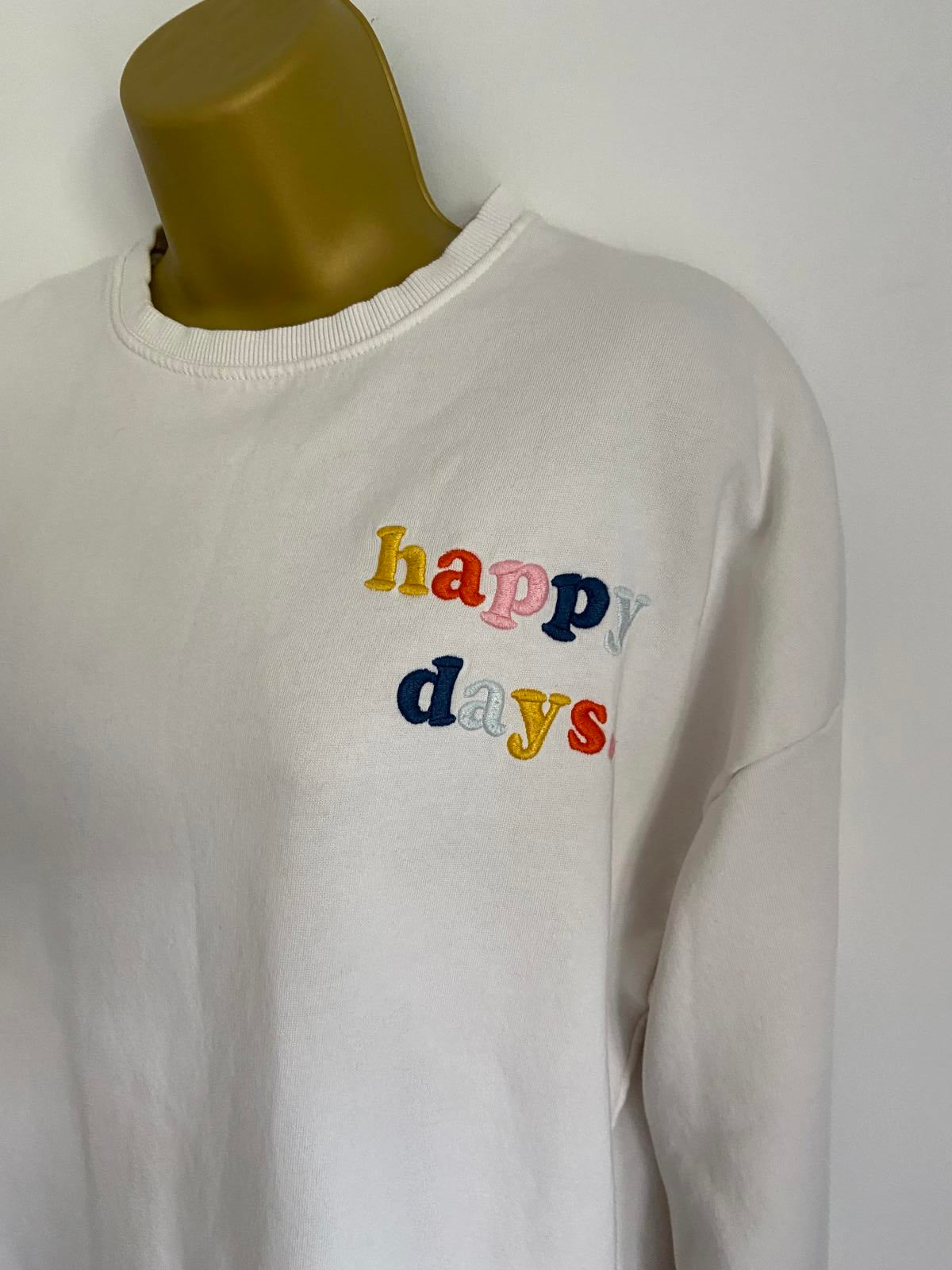 F&F Size 10 White Happy Days Embroidered Sweatshirt Cotton Blend Jumper