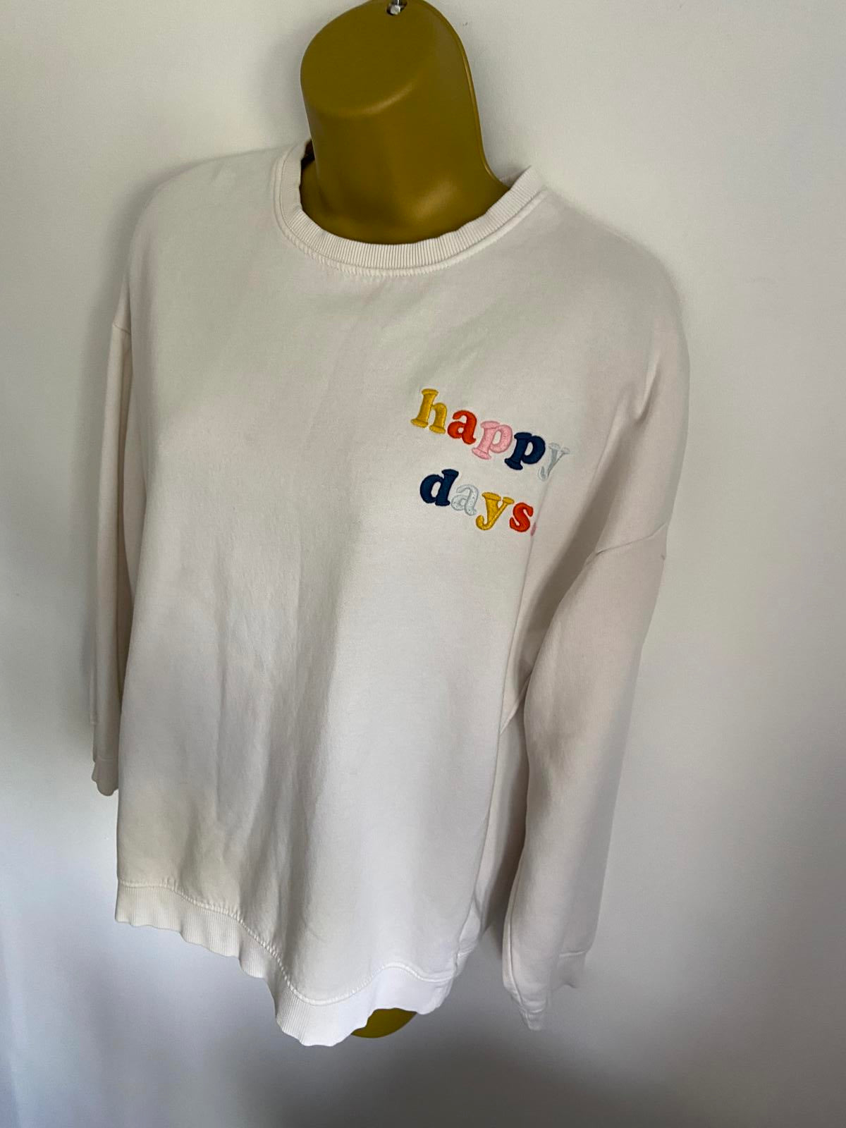F&F Size 10 White Happy Days Embroidered Sweatshirt Cotton Blend Jumper
