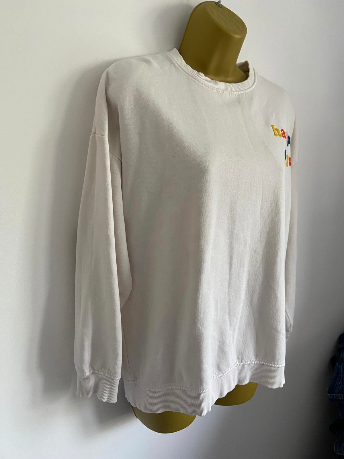F&F Size 10 White Happy Days Embroidered Sweatshirt Cotton Blend Jumper