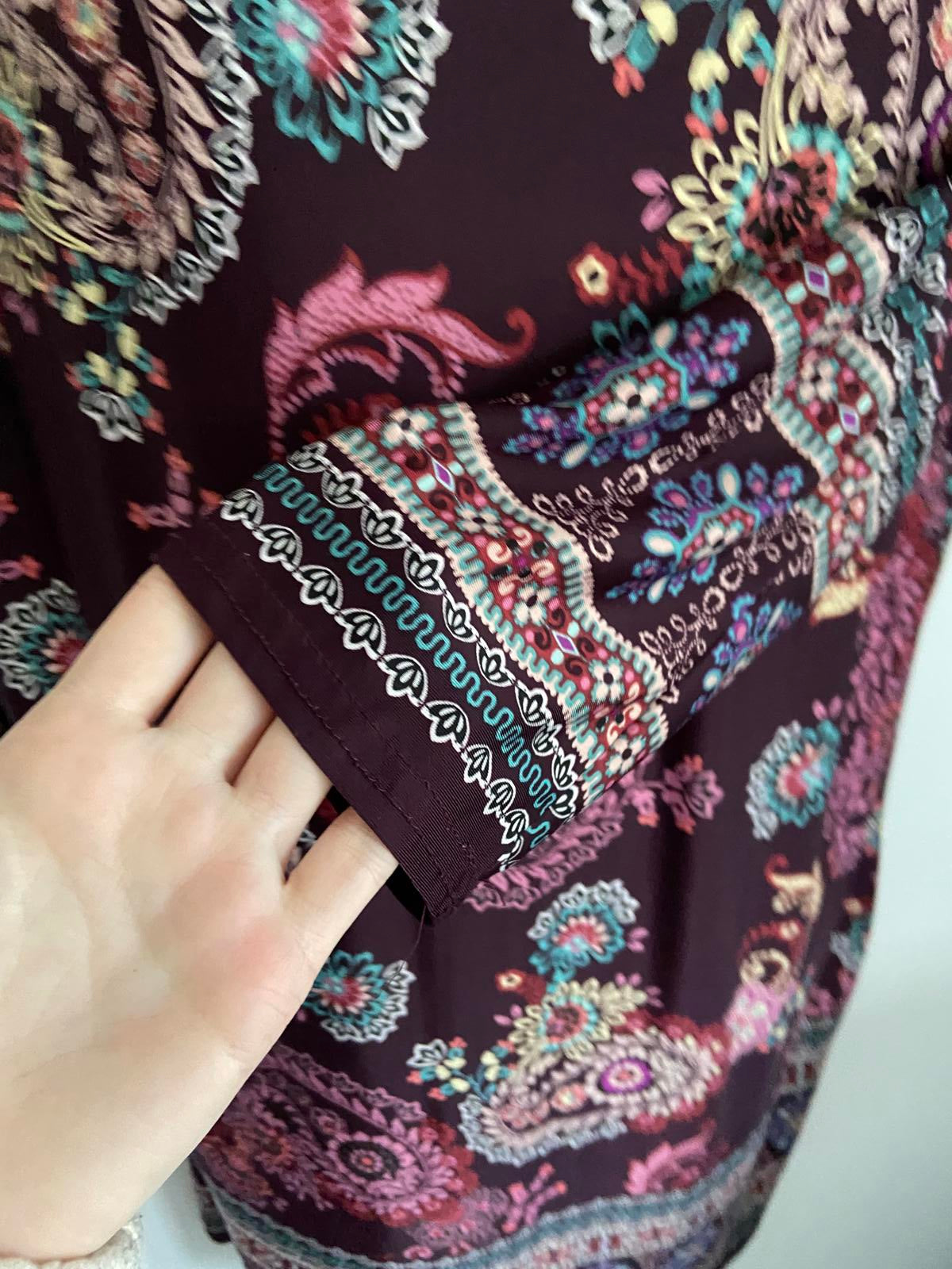 Atmosphere Size 18 Purple Paisley Floral Shift Dress 3/4 Sleeve Keyhole Neck