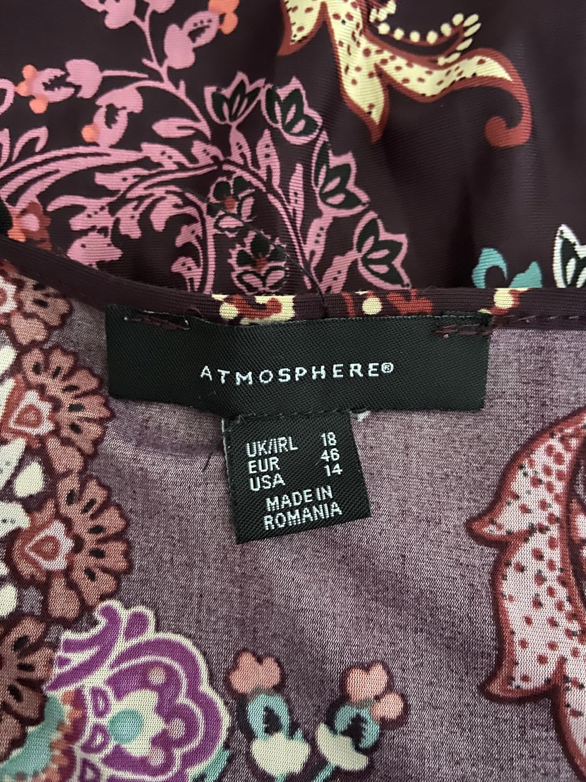 Atmosphere Size 18 Purple Paisley Floral Shift Dress 3/4 Sleeve Keyhole Neck