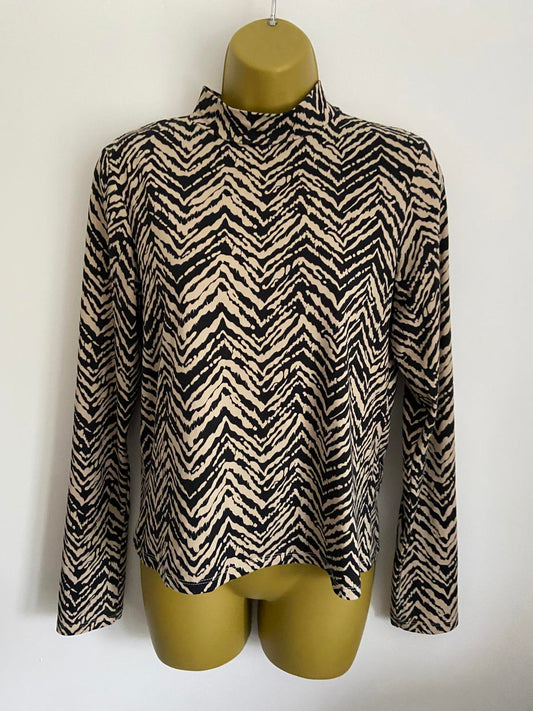 George Size 14 Brown & Black Chevron Print High Neck Long Sleeve Top Jersey