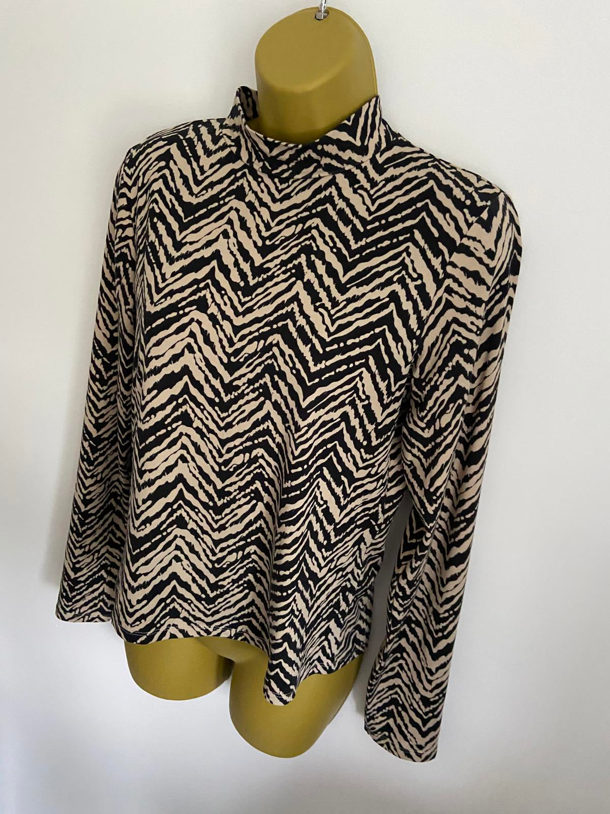 George Size 14 Brown & Black Chevron Print High Neck Long Sleeve Top Jersey