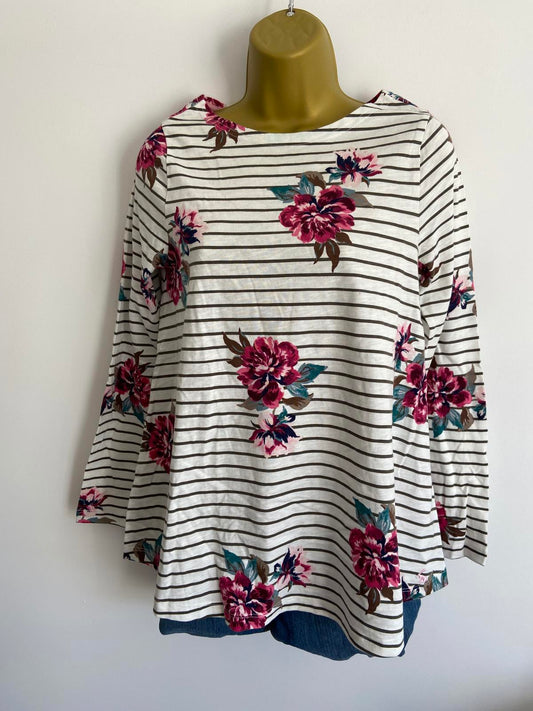 Joules UK Size 6 Striped & Floral Long Sleeve T-shirt