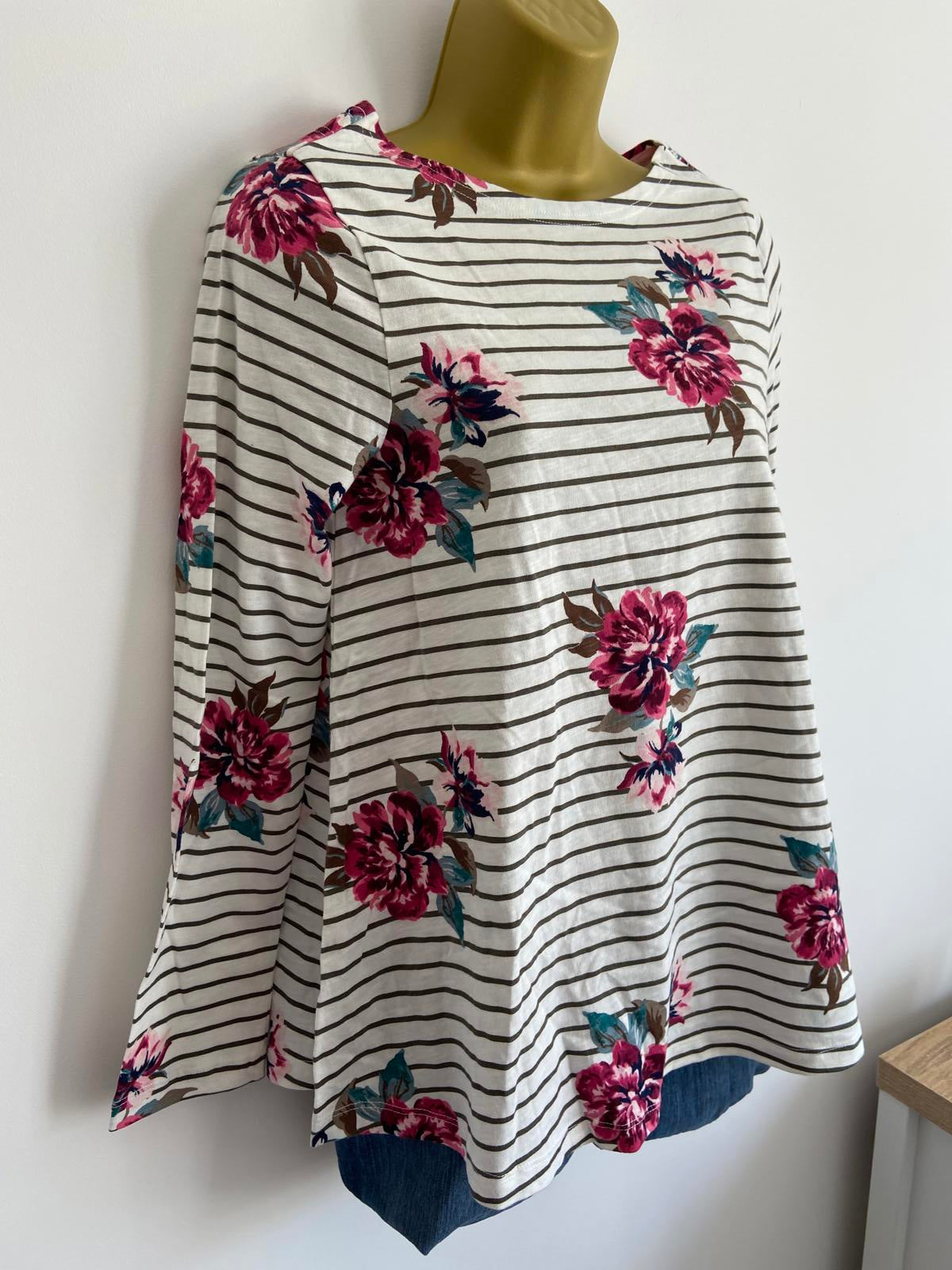 Joules UK Size 6 Striped & Floral Long Sleeve T-shirt
