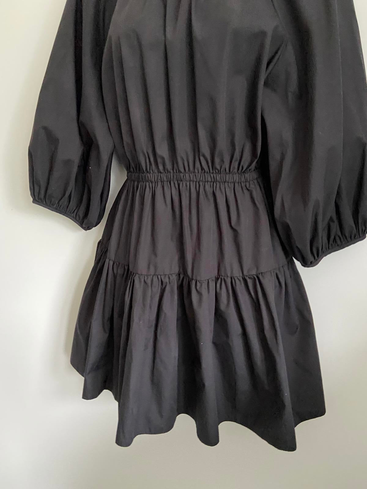 Miss Selfridge Size 10 Black Open Back Tiered Mini Dress 3/4 Puff Sleeve