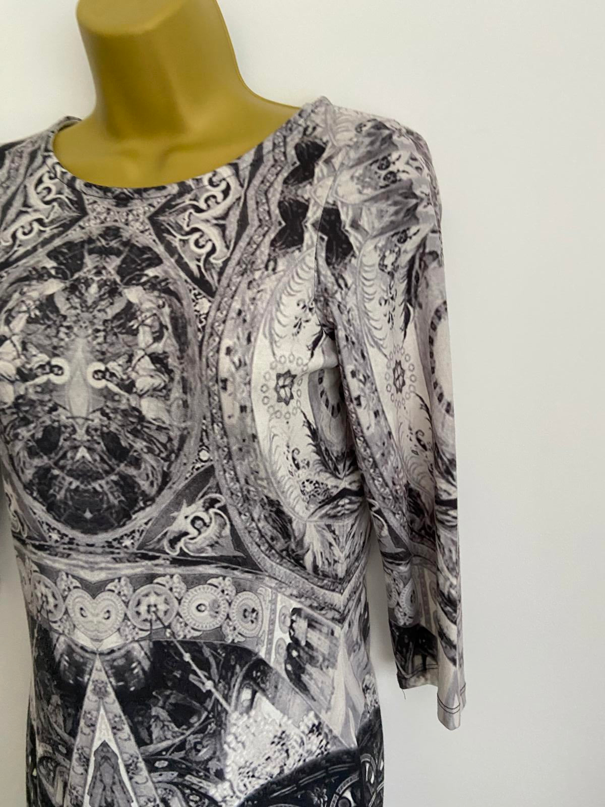 River Island Size 10 Black & White Stained Glass Church Print Midi T-Shirt Dress