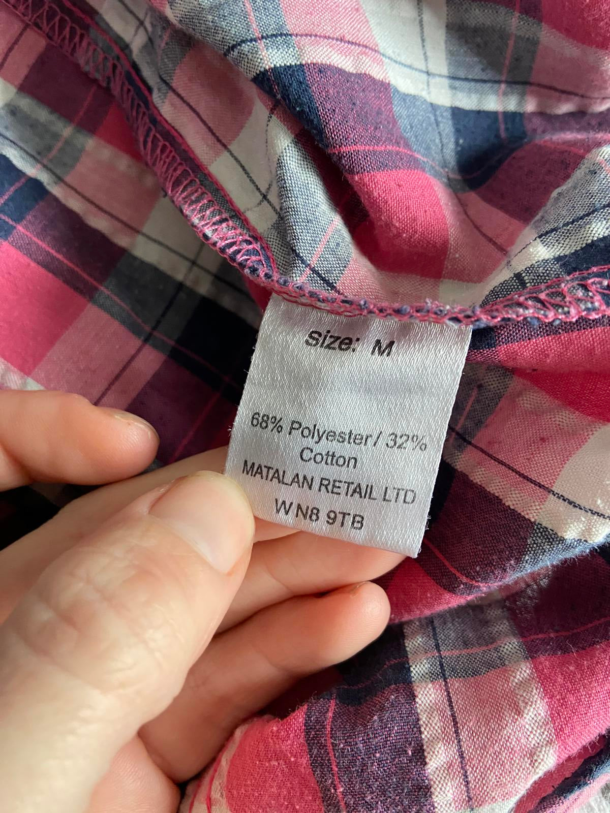 Matalan Size Medium Pink & Navy Check Short Sleeve Button Up Summer Shirt