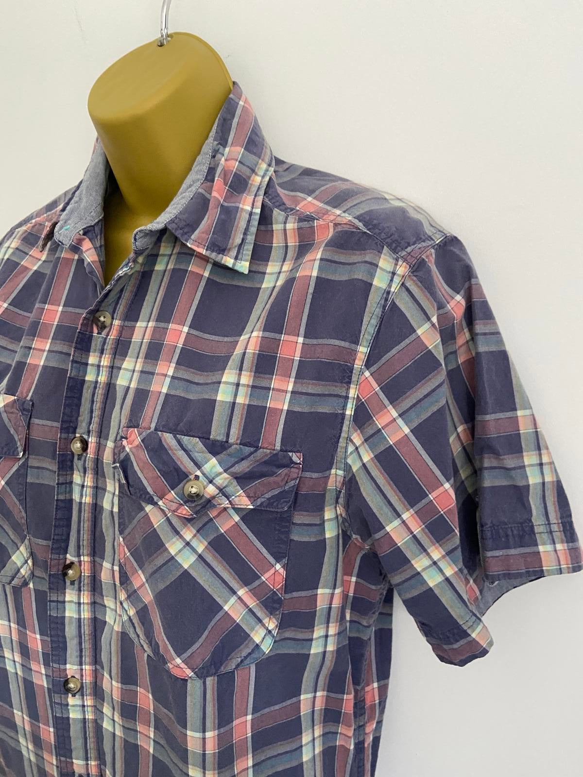 F&F Size Small Purple & Pink Check Short Sleeve 100% Cotton Button Up Shirt