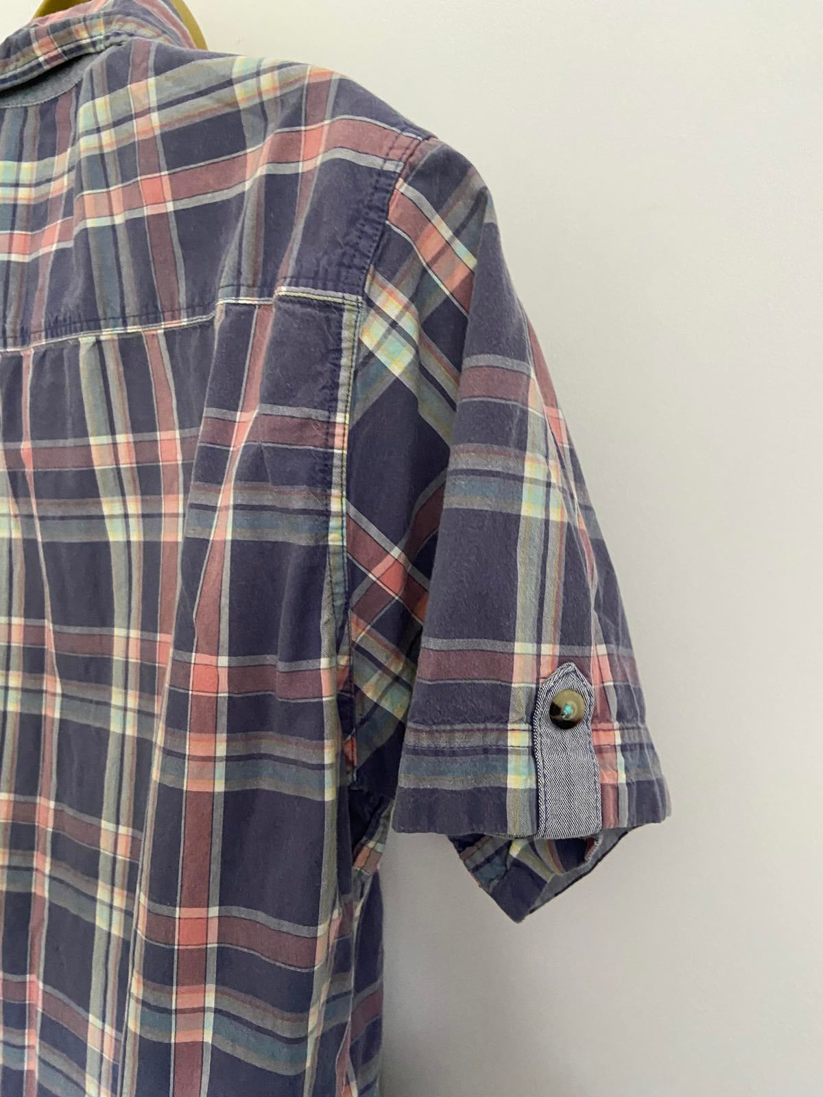 F&F Size Small Purple & Pink Check Short Sleeve 100% Cotton Button Up Shirt