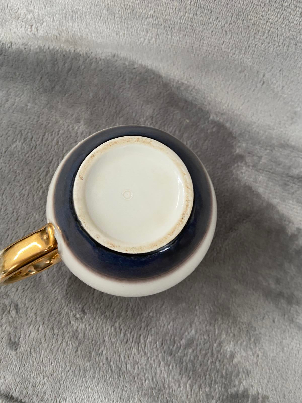 White Ceramic Geometric Diamond Pattern Mug Gold Handle Boho Coffee Cup