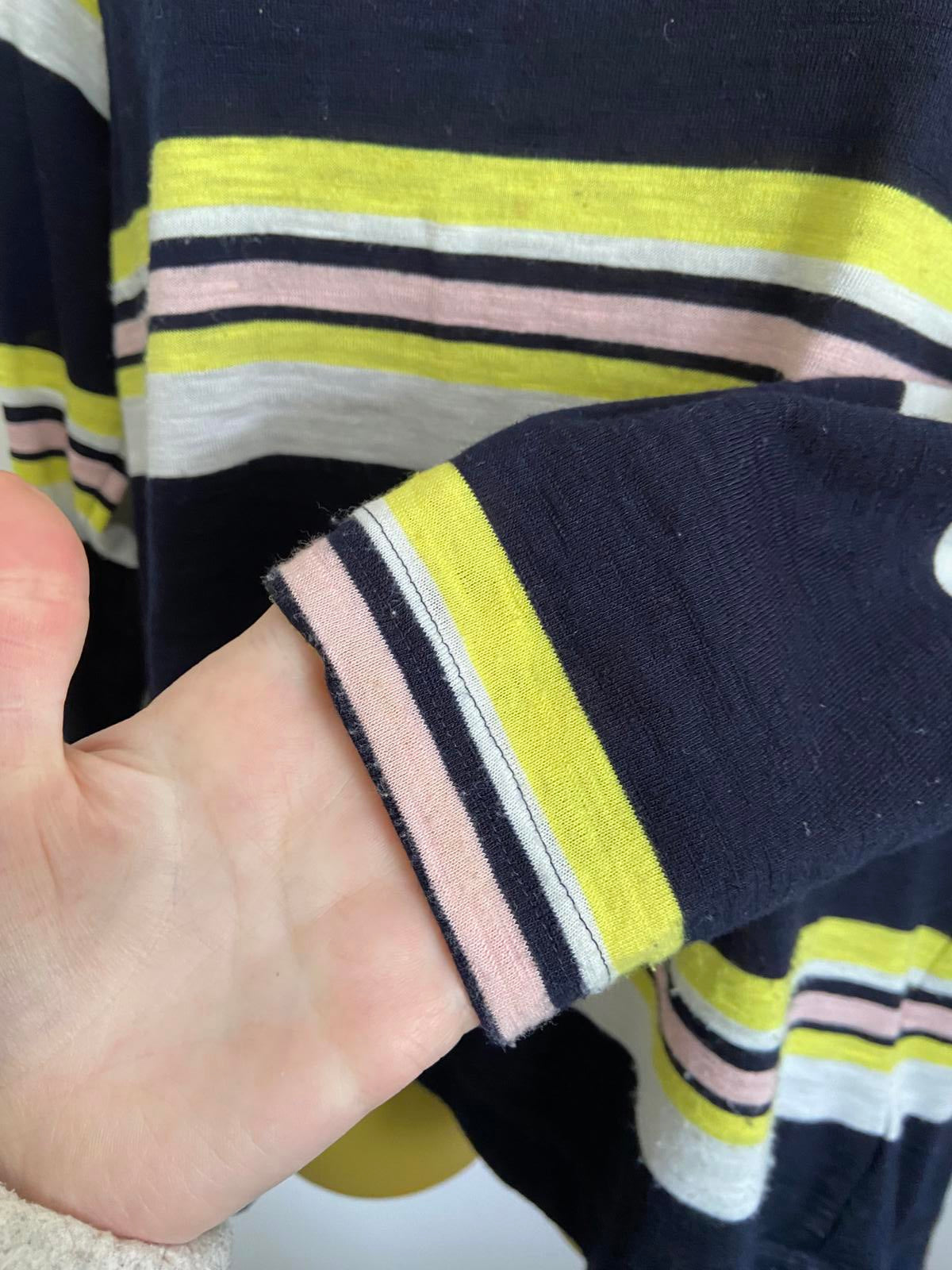 M&S Size 14 Blue Pink & Yellow Striped Lightweight 3/4 Sleeve Knit Jumper