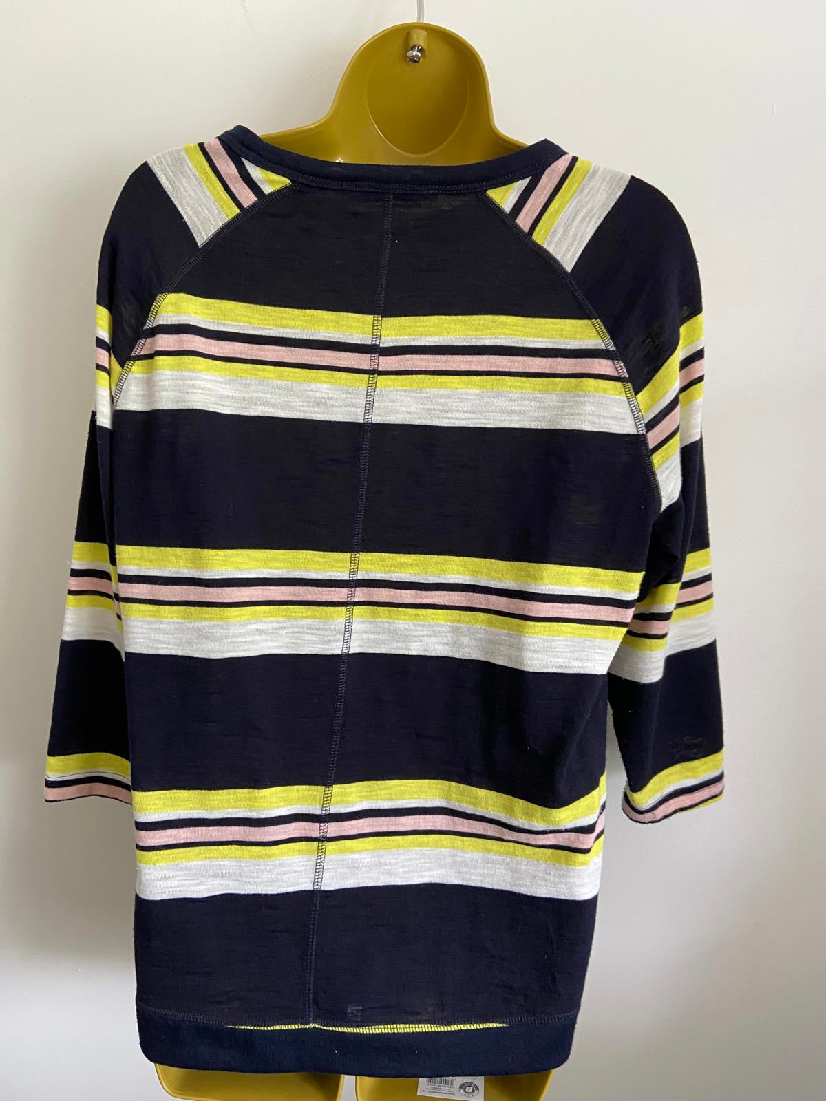 M&S Size 14 Blue Pink & Yellow Striped Lightweight 3/4 Sleeve Knit Jumper