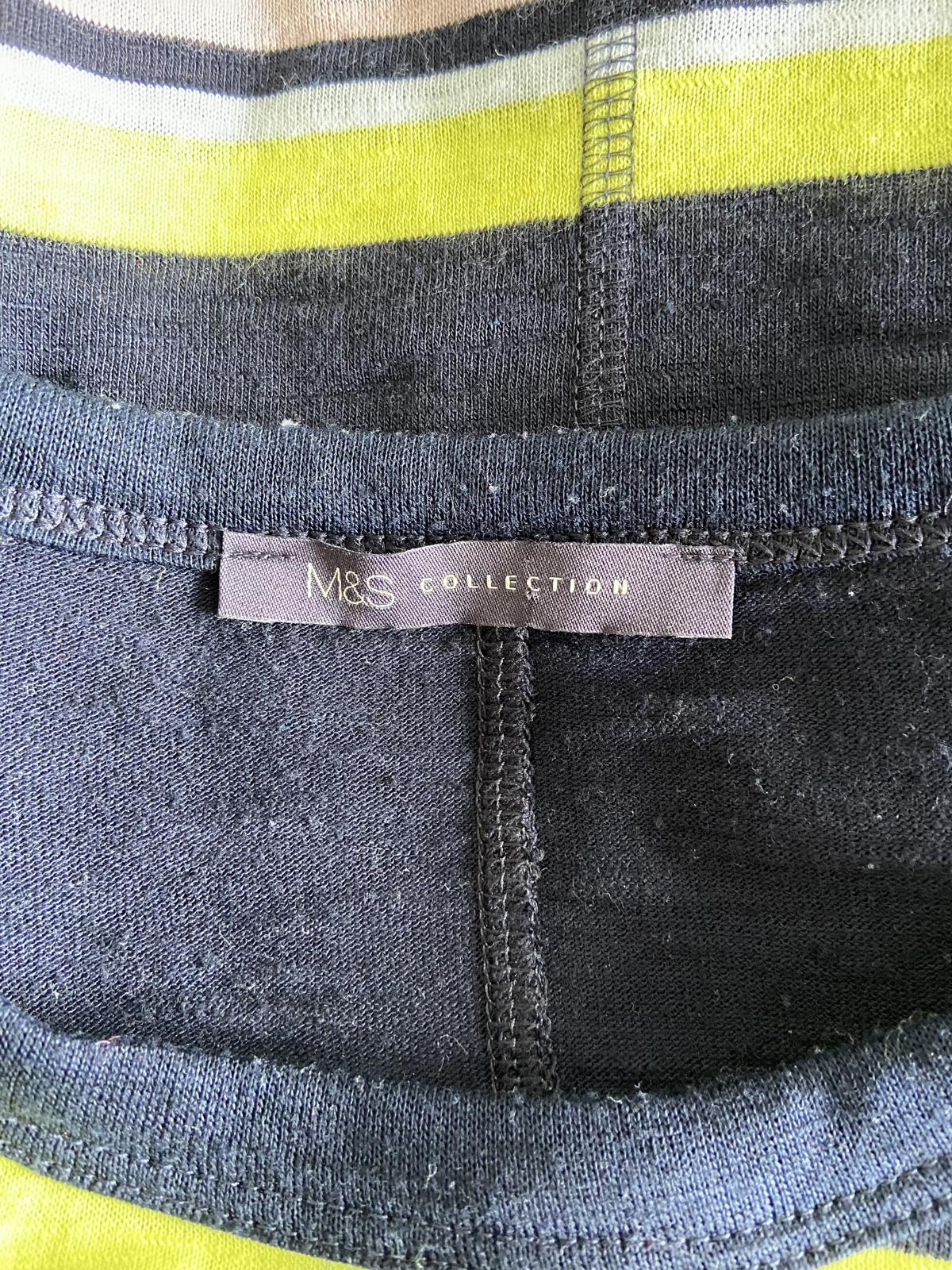 M&S Size 14 Blue Pink & Yellow Striped Lightweight 3/4 Sleeve Knit Jumper