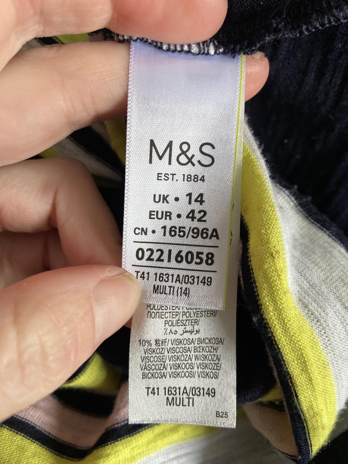 M&S Size 14 Blue Pink & Yellow Striped Lightweight 3/4 Sleeve Knit Jumper