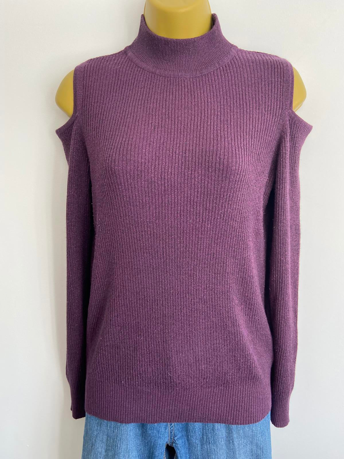 F&F by Tesco's Size 12 Purple Sparkle Ribbed Open-Shoulder Jumper Festive